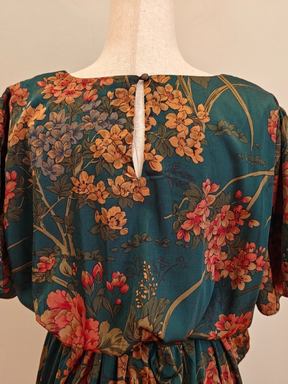Baltic Born Agnes Satin Maxi Dress Womens 1XL Dark Green Floral Slit Tie NEW - Picture 7 of 15